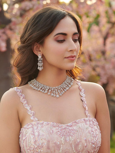 jiayijiaduo Silver Color Jewelry Set for Women's Wedding Gown Jewelry necklace  sets Crystal Necklace Earrings NE+EA - AliExpress