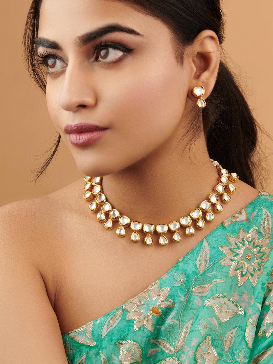 The Zoya Drops of Kundan Necklace Set - Curio Cottage 