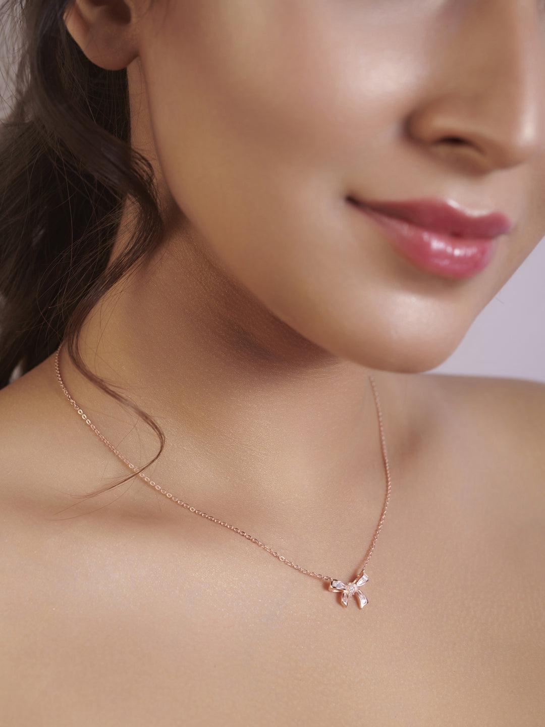 Knot of Love Rose Gold Plated Pure Silver Necklace - Curio Cottage 