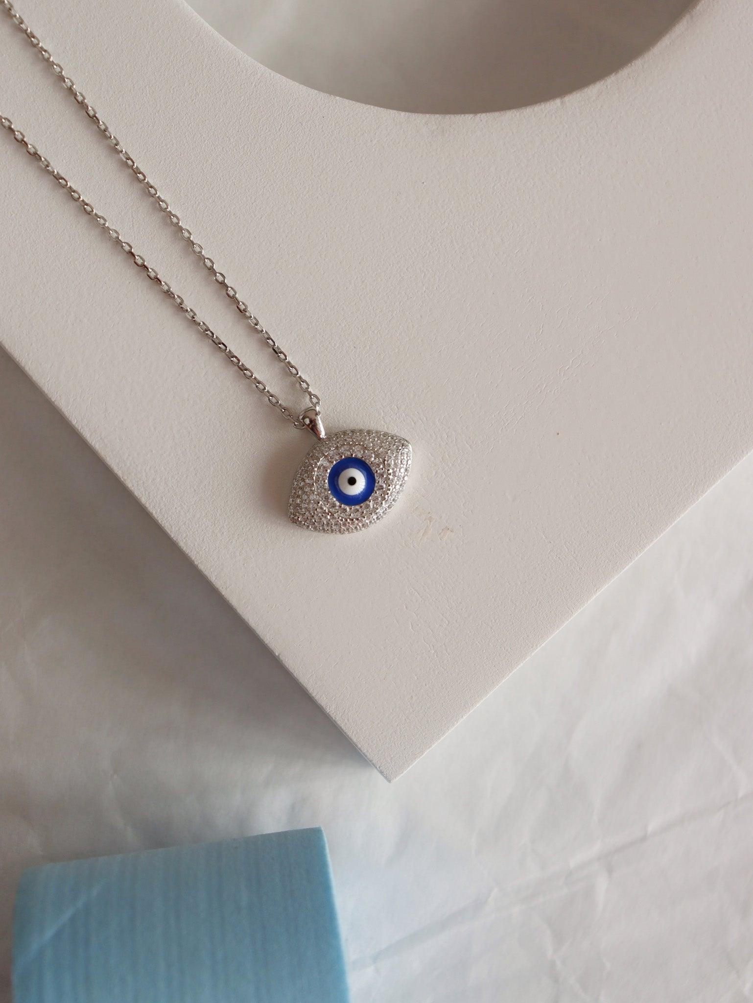 Pure Silver Evana Evil Eye Necklace Embellished With Cubic Zirconia Stones - Curio Cottage 