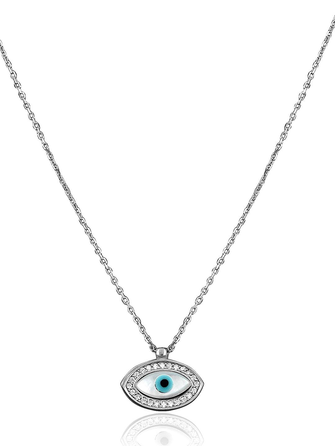 Evil Eye Necklace 9K White Gold - Greek Handmade Jewelry, Lucky Necklace |  eBay
