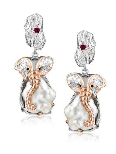 Ganesha Baroque Pearls Pure Silver Earrings - Curio Cottage 