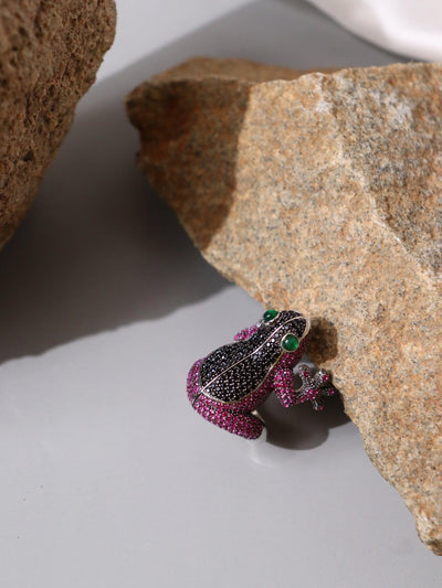 Pinktorius Frog Ring Embellished With Coloured Cubic Zirconia Stones - Curio Cottage 