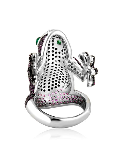 Pinktorius Frog Ring Embellished With Coloured Cubic Zirconia Stones - Curio Cottage 
