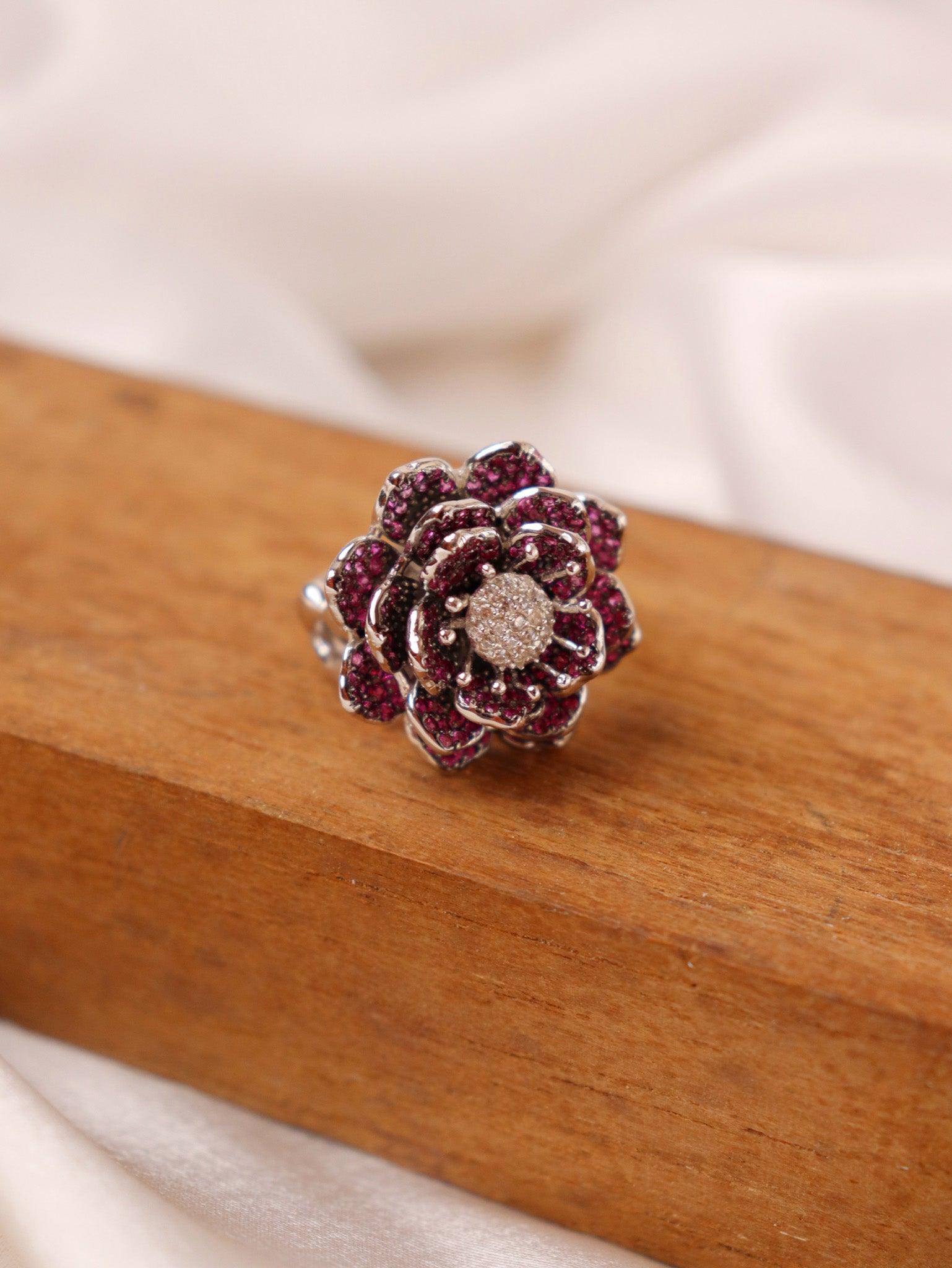 The Dahlia Pure Silver Ring Embellished With Cubic Zirconia Stones - Curio Cottage 