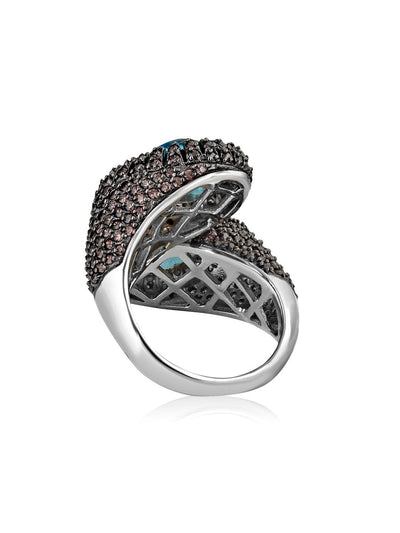 Drop Of Blue Pure Silver Ring Embellished With Cubic Zirconia Stones - Curio Cottage 